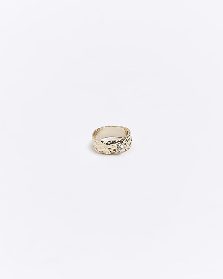 Gold Textured Diamante Ring