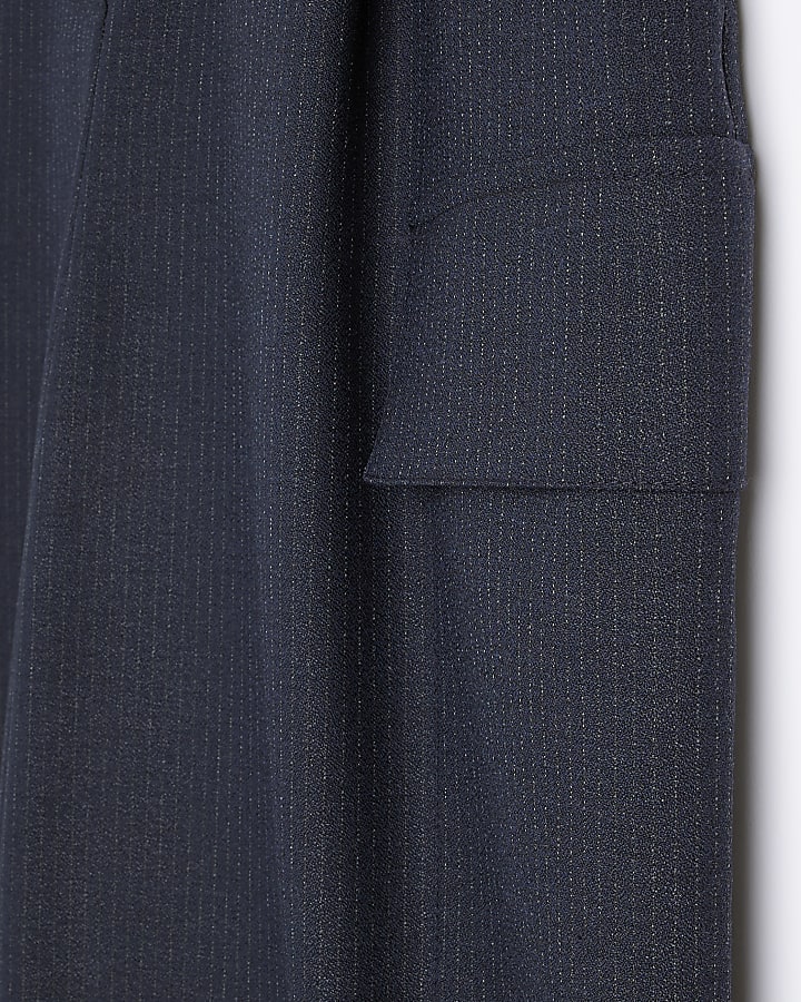 Navy pinstripe wide leg cargo trousers