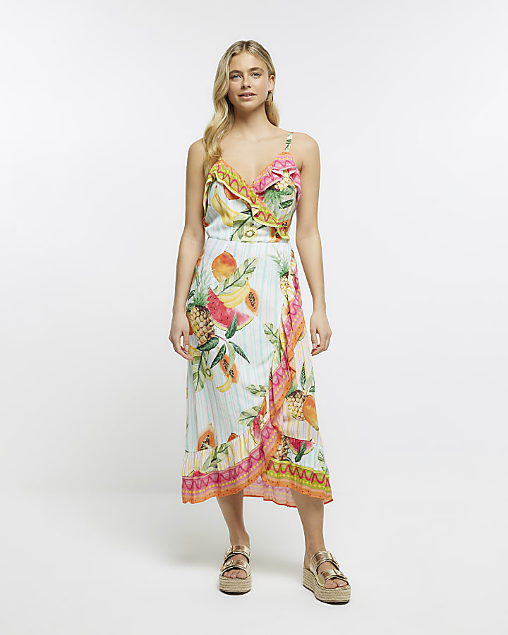 Yellow frill wrap beach midi dress River Island