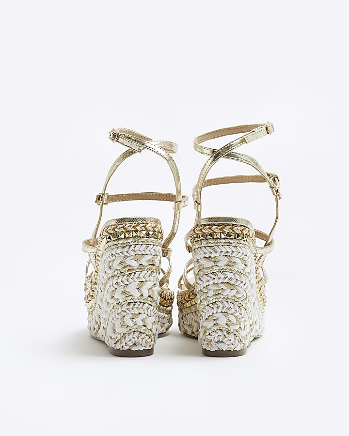 Gold strappy wedge sandals