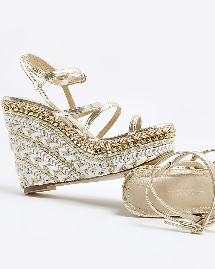 Gold strappy wedge sandals