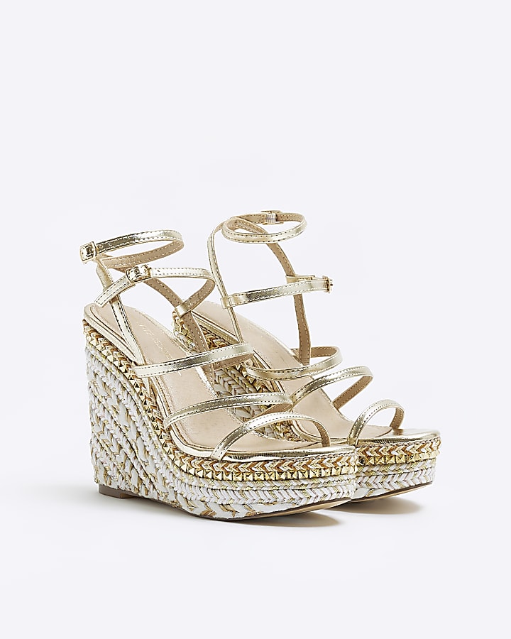 Gold strappy wedge sandals