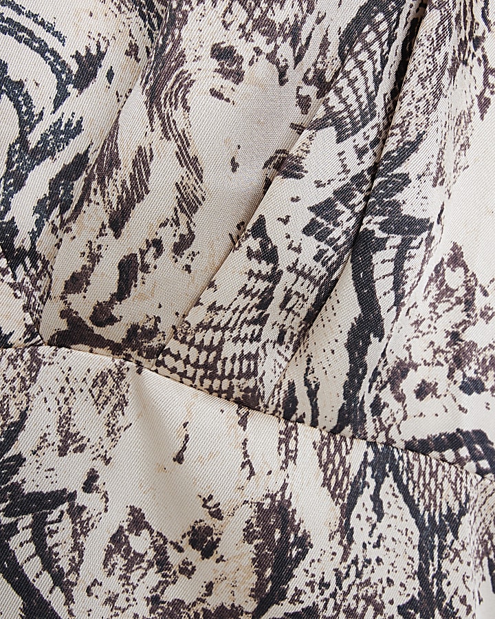 Beige animal print satin wrap blouse