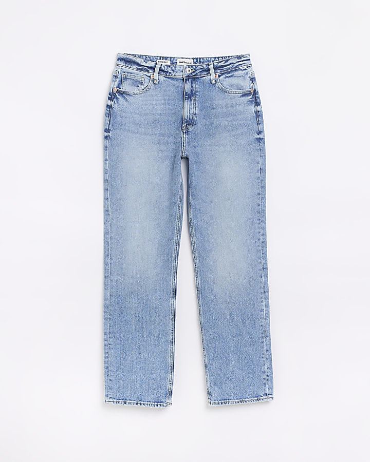 Blue high waisted straight leg jeans