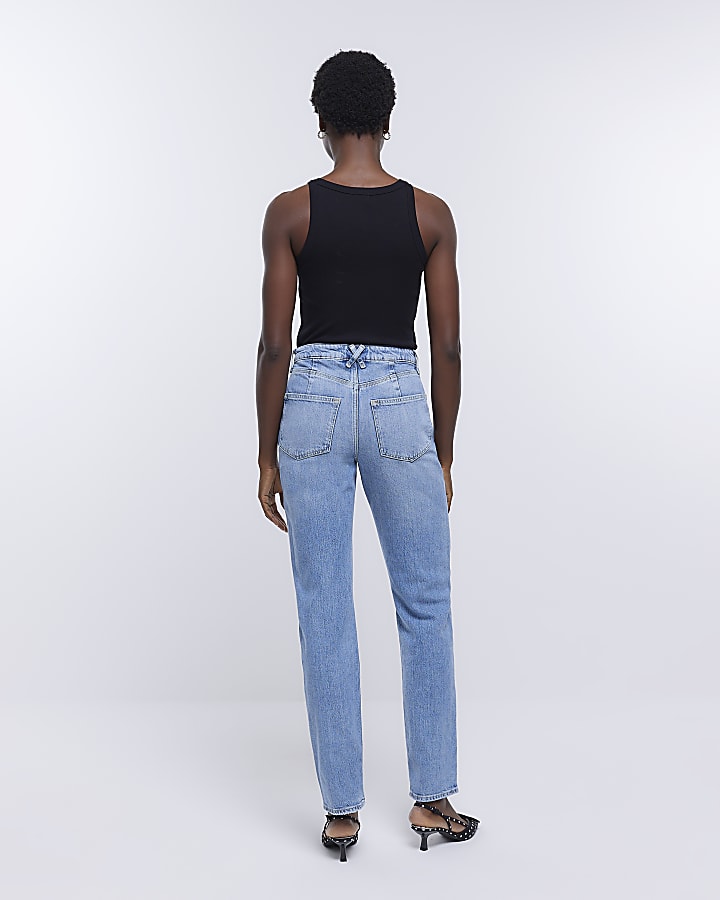 Blue high waisted straight leg jeans