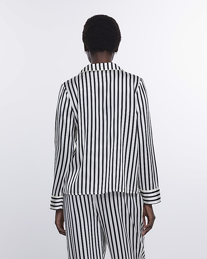 Black stripe satin pyjama top