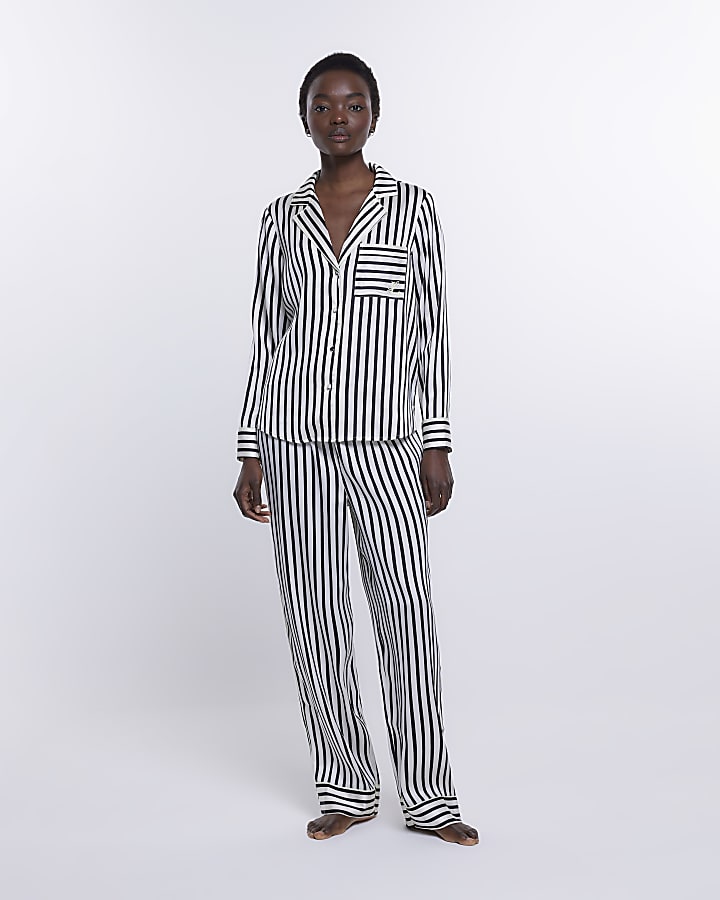 Black stripe satin pyjama top