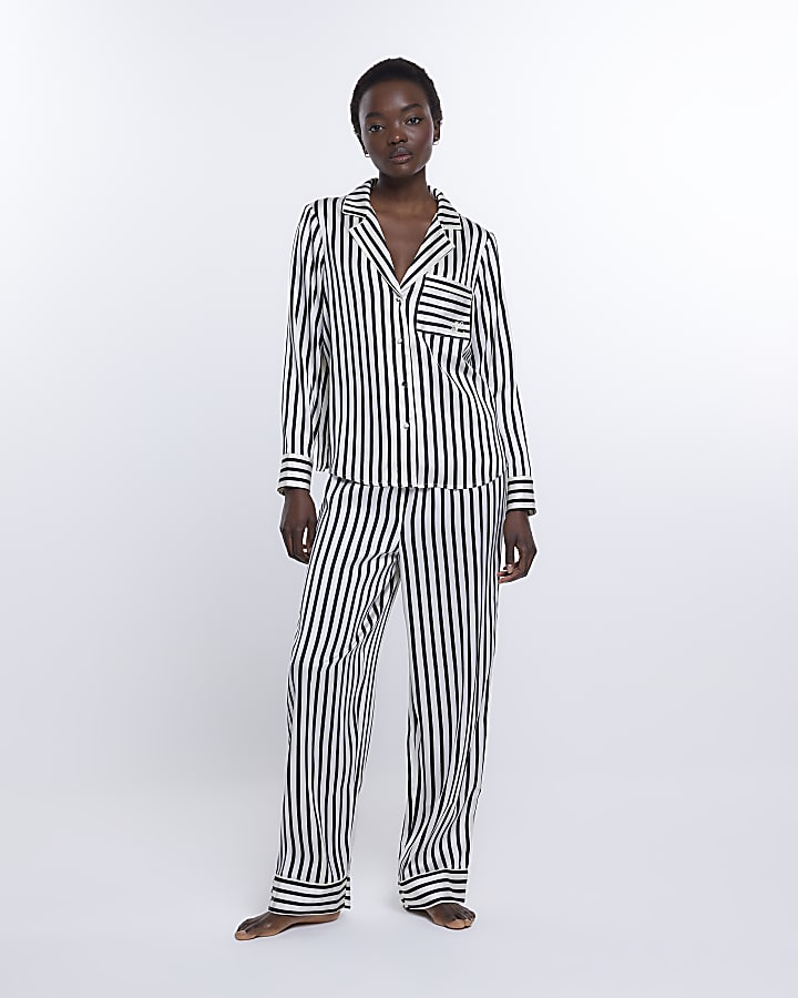 Black stripe satin pyjama bottoms River Island