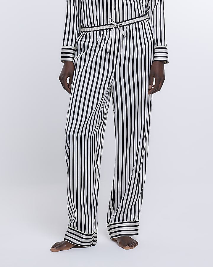 Black stripe satin pyjama bottoms