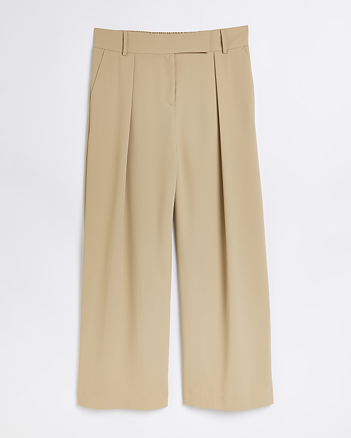 Plus Beige Pleat Wide Leg Trouser