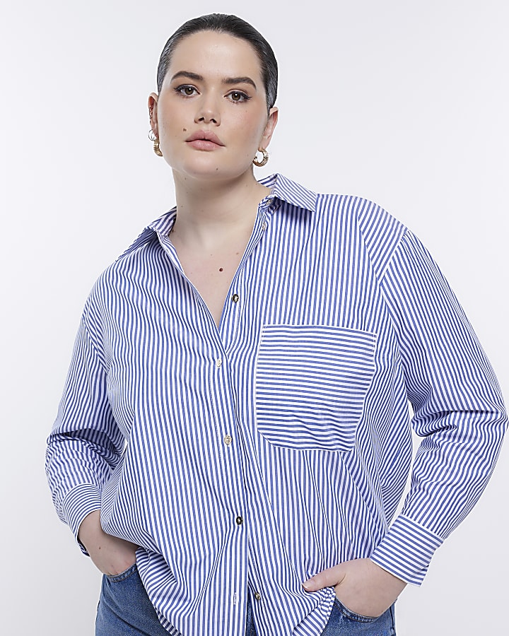 Plus blue stripe long sleeve shirt