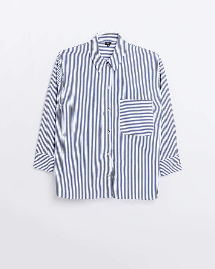 Plus blue stripe long sleeve shirt