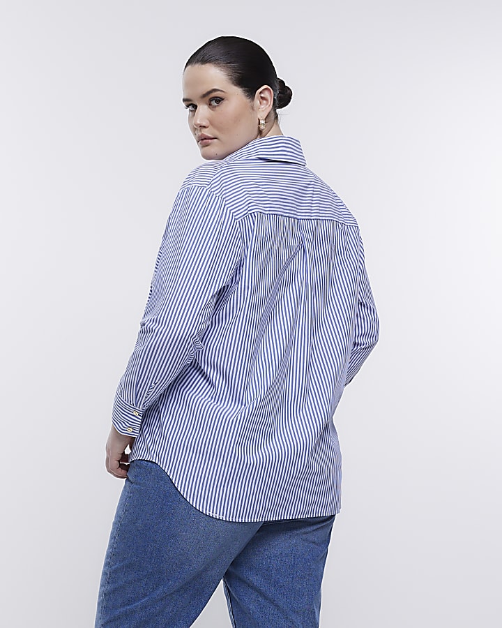 Plus blue stripe long sleeve shirt