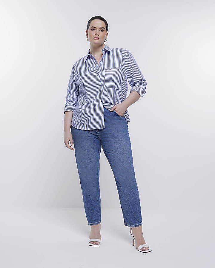 Plus blue stripe long sleeve shirt