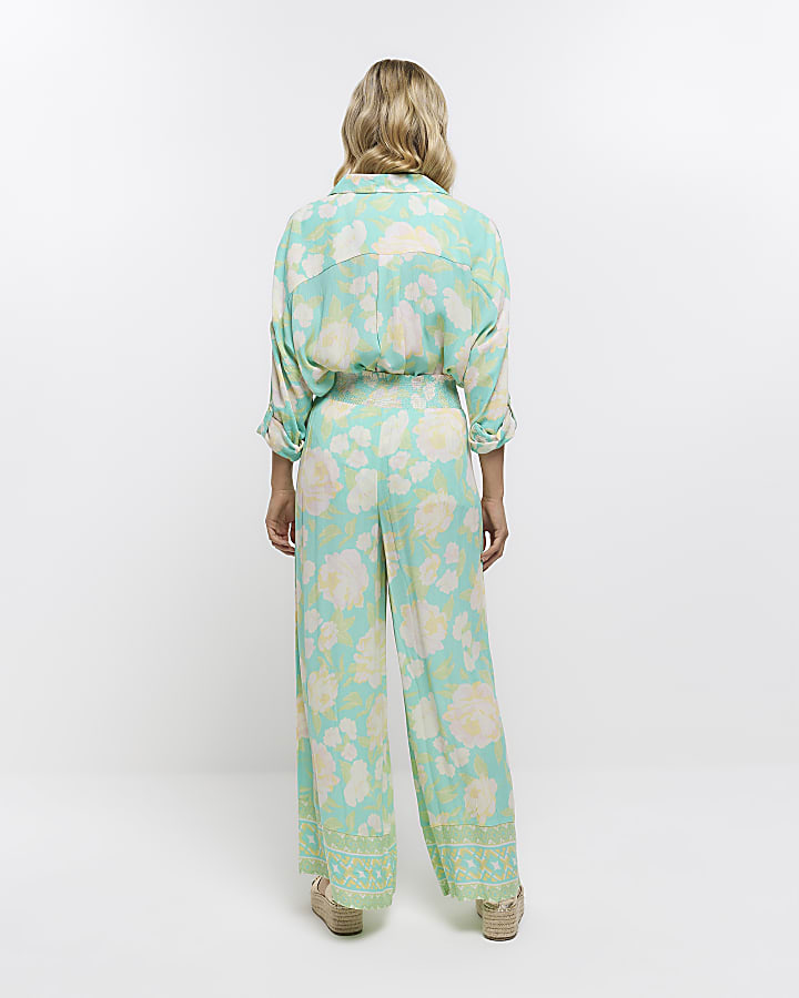 Aqua print palazzo trousers