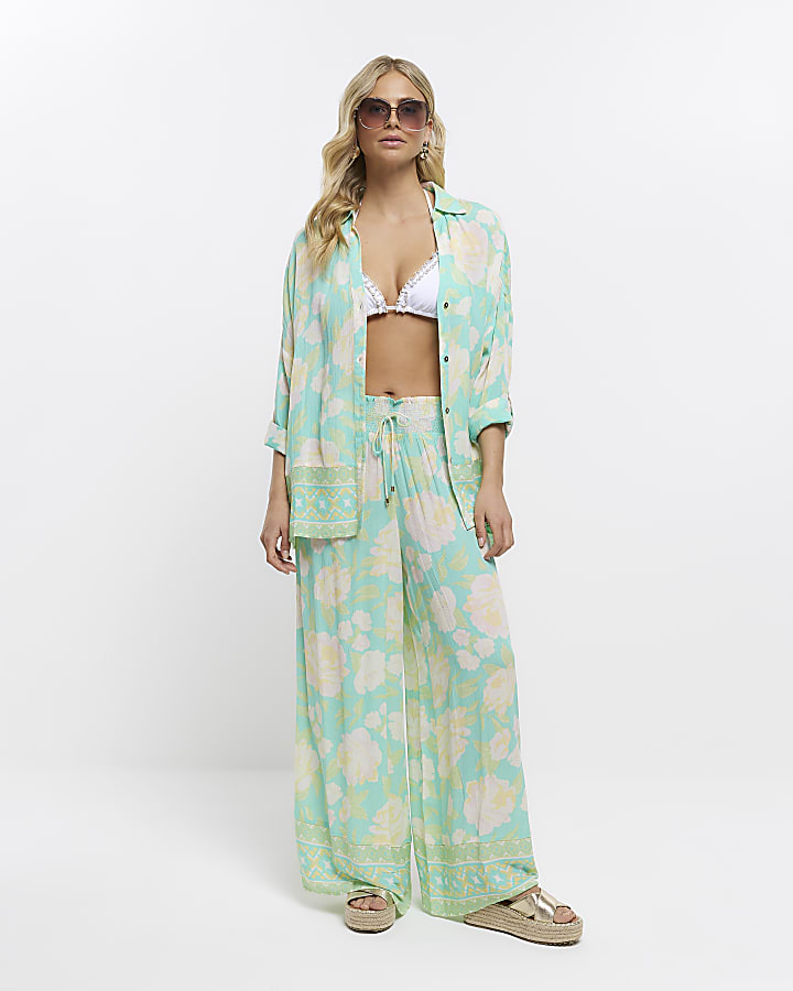 Aqua print palazzo trousers