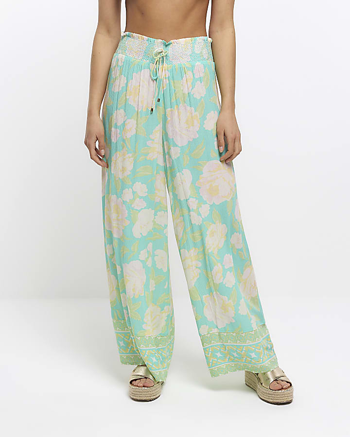 Aqua print palazzo trousers