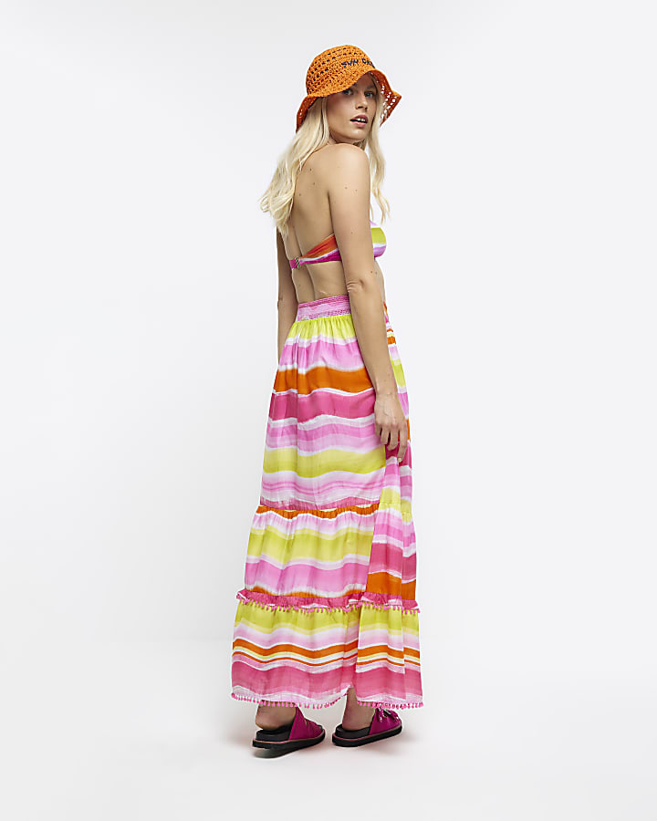 Pink stripe beach maxi skirt