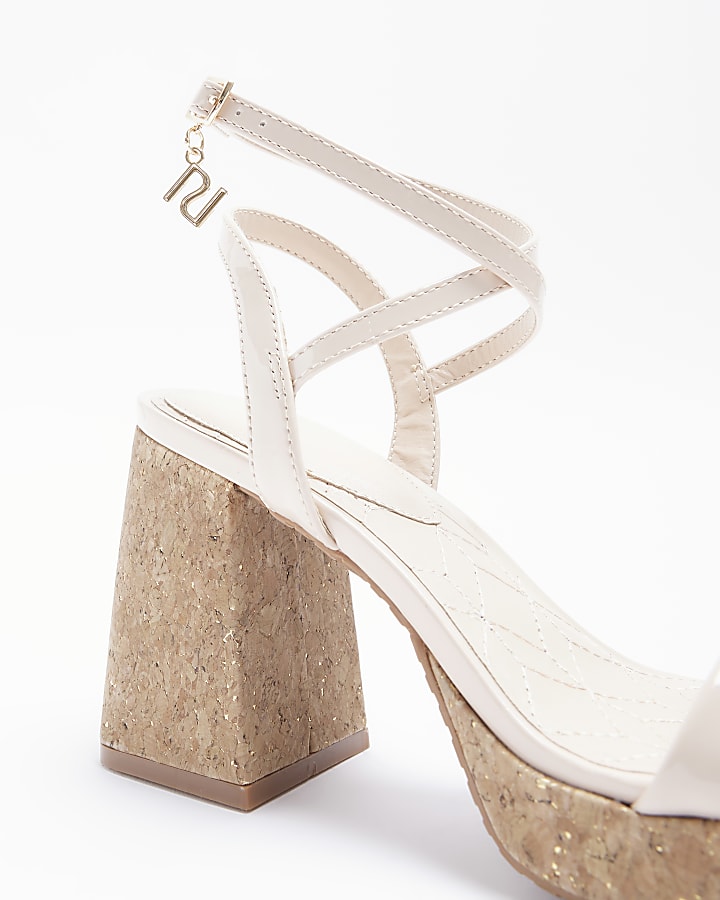 Beige wide fit platform heeled sandals