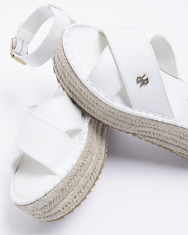 White wide espadrille flatform sandals