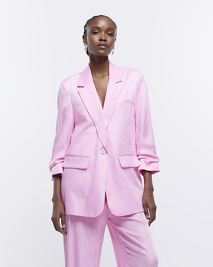 Pink blazer river island on sale