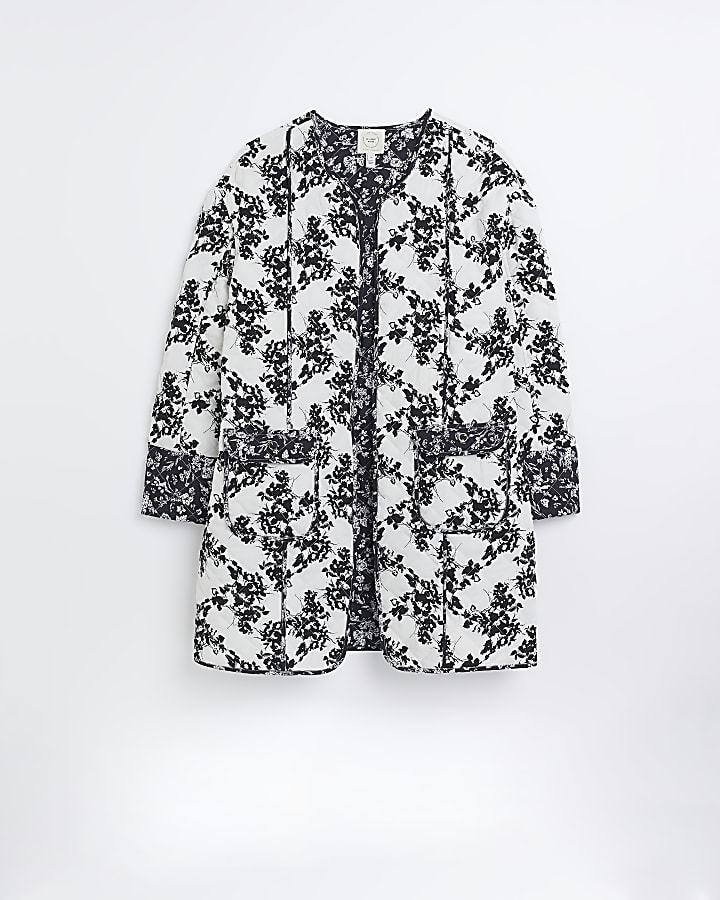 White floral quilted coat