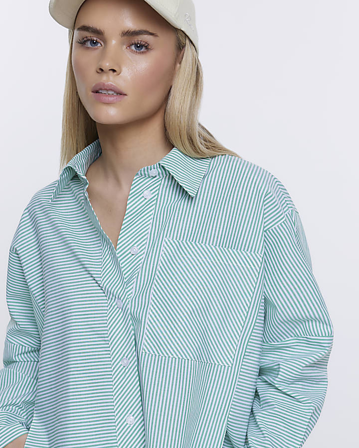Petite green stripe oversized shirt
