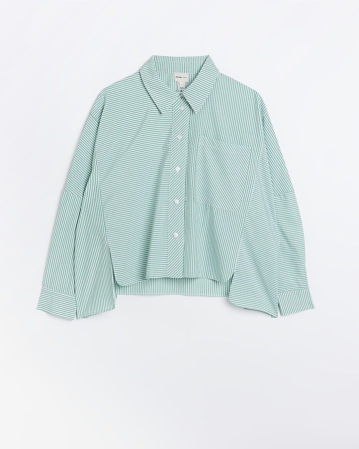 Petite green stripe oversized shirt
