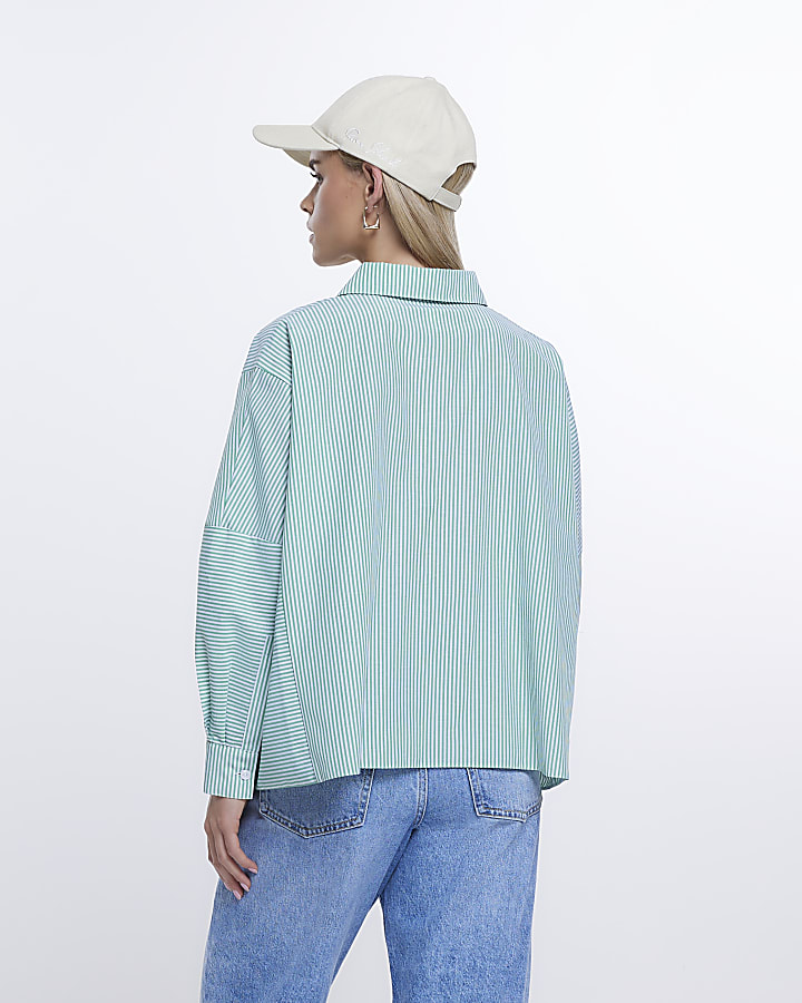 Petite green stripe oversized shirt
