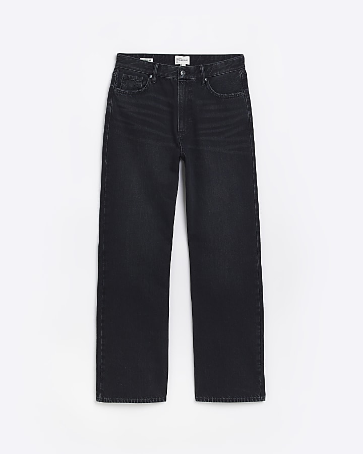 Black high waisted relaxed straight leg jeans