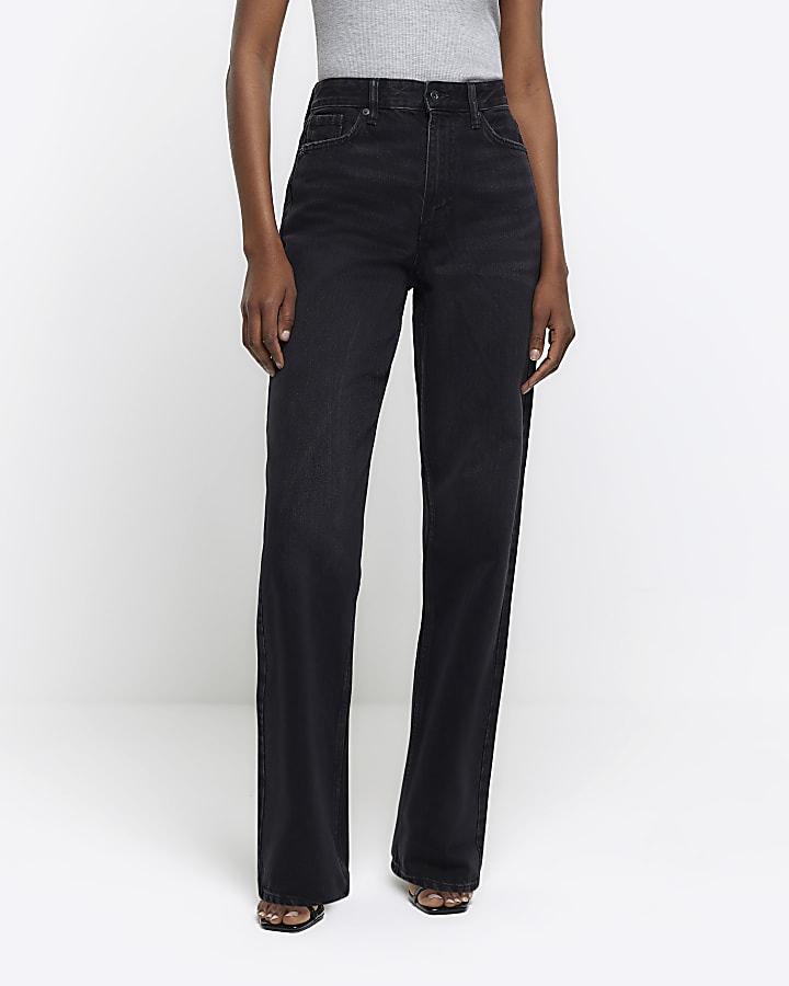 Black high waisted relaxed straight leg jeans