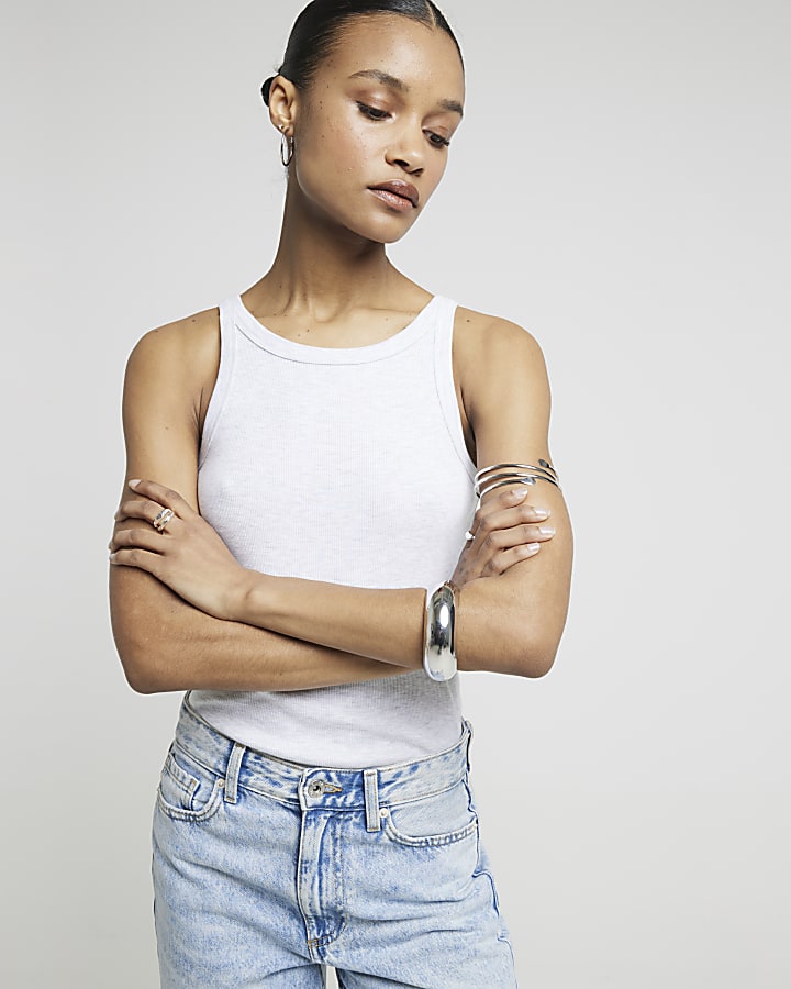 Blue high waisted relaxed straight leg jeans