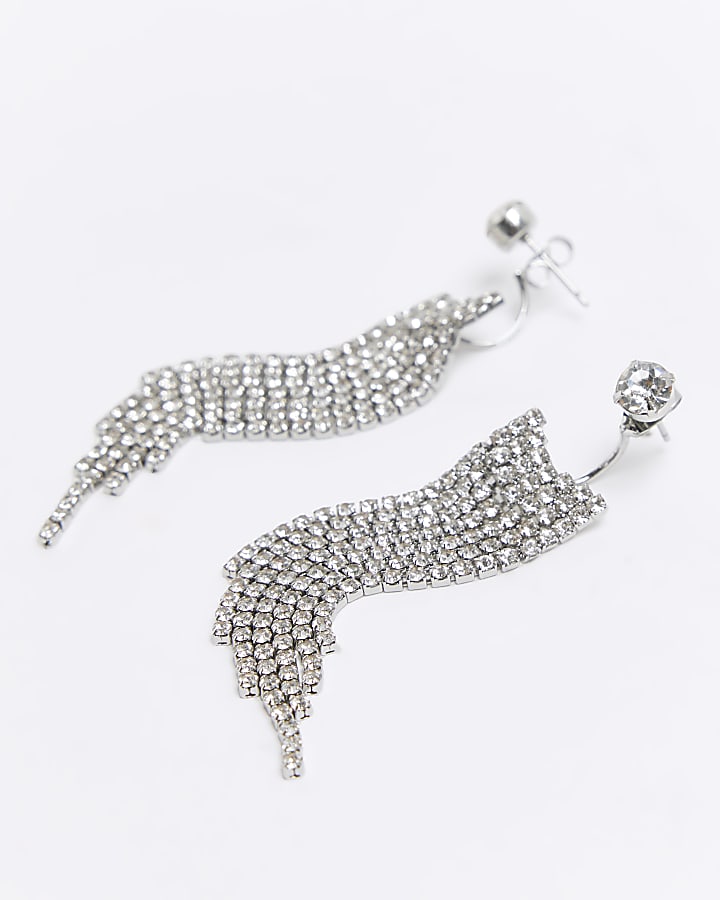 Silver diamante drop earrings