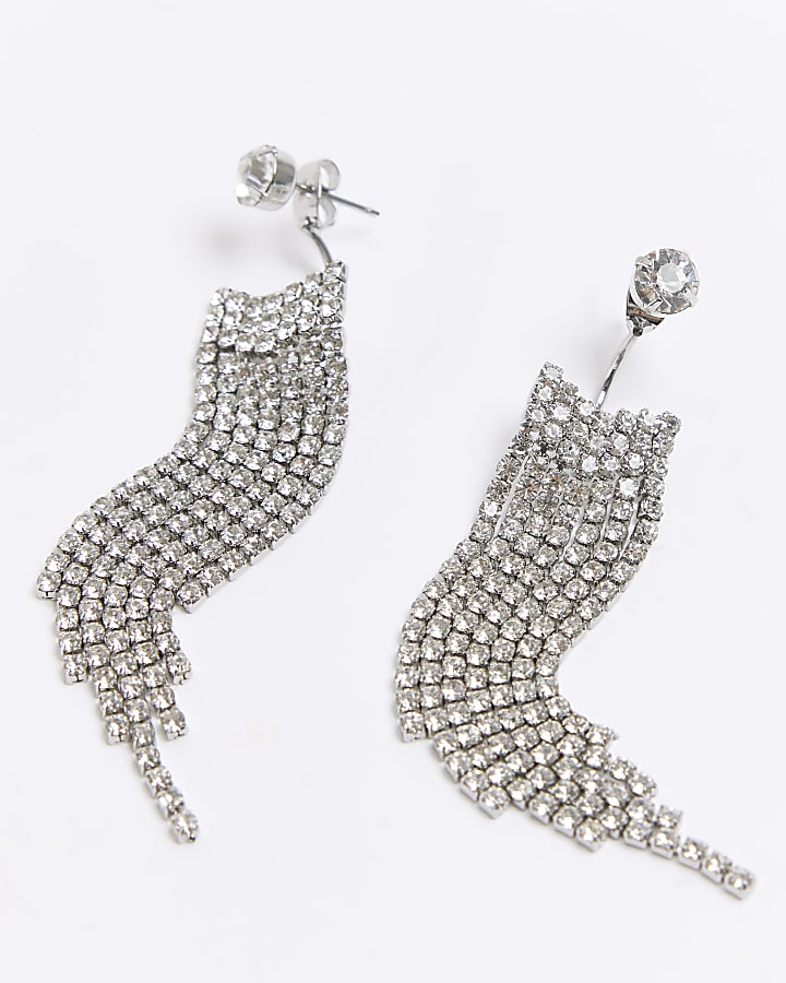 Silver diamante drop earrings