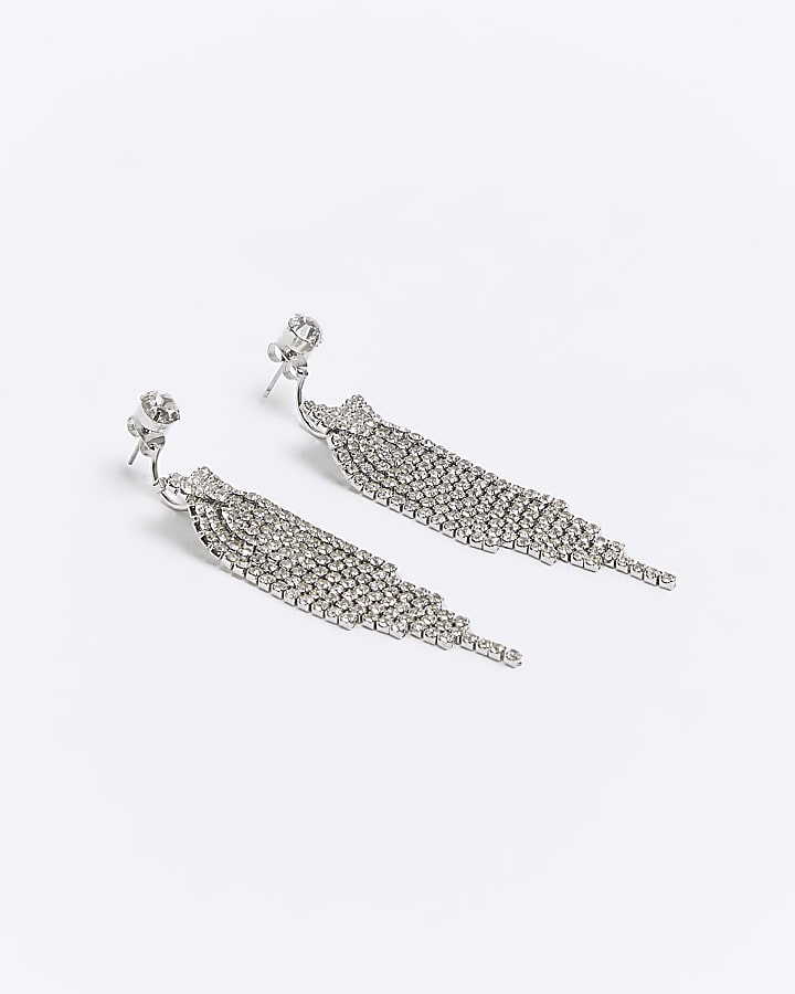 Silver diamante drop earrings
