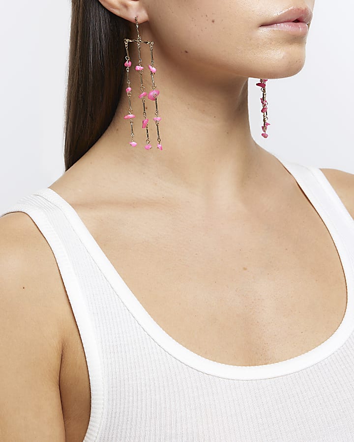 Pink stone drop earrings