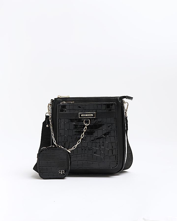 Black croc cross body bag deals