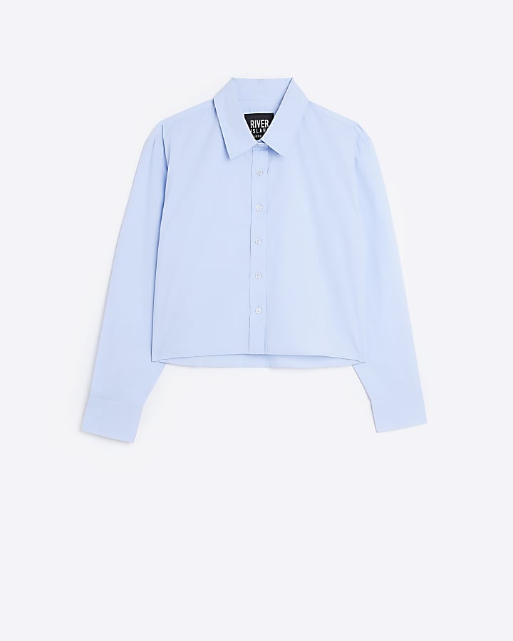 Blue long sleeve cropped shirt