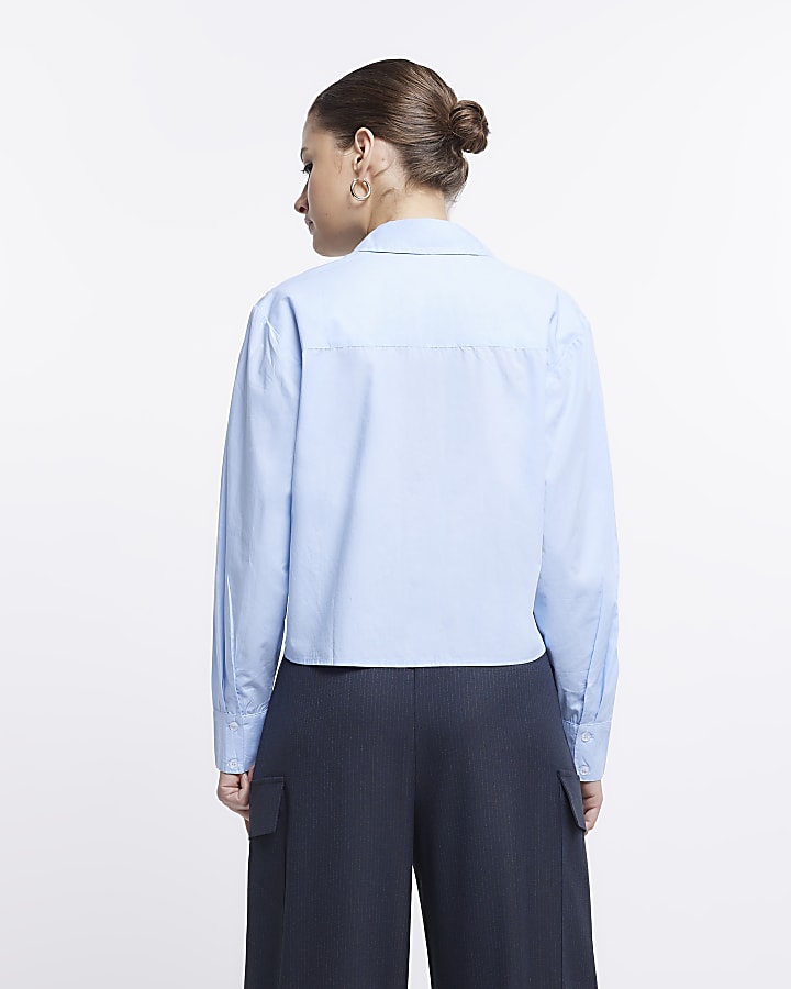 Blue long sleeve cropped shirt