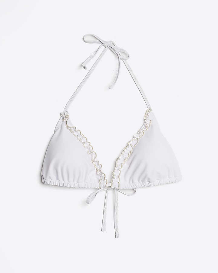 White frill triangle bikini top