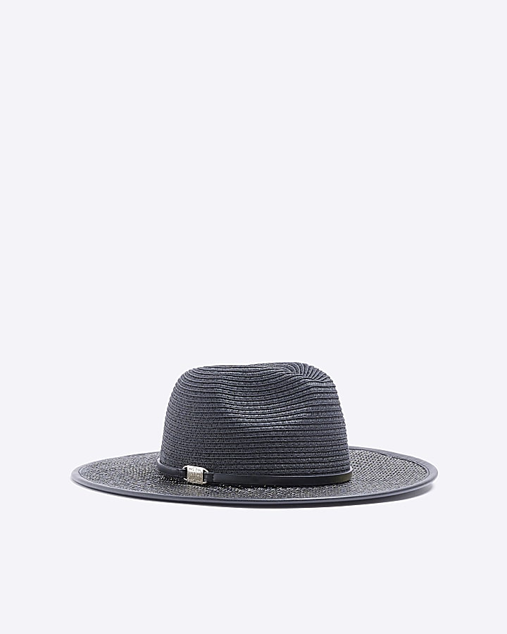 Black Metallic Straw Fedora Hat