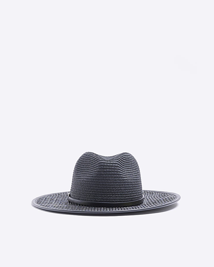 Black Metallic Straw Fedora Hat