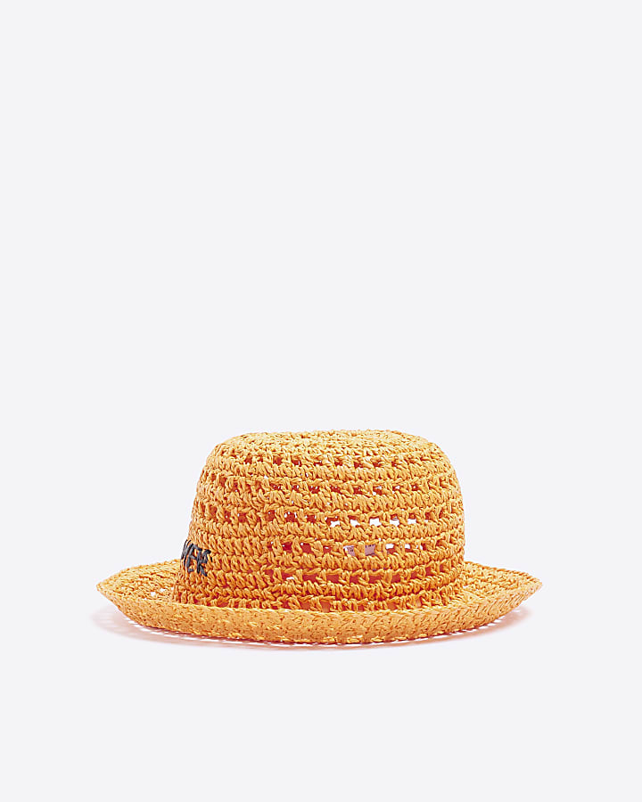 Orange sun dreamer straw crochet bucket hat