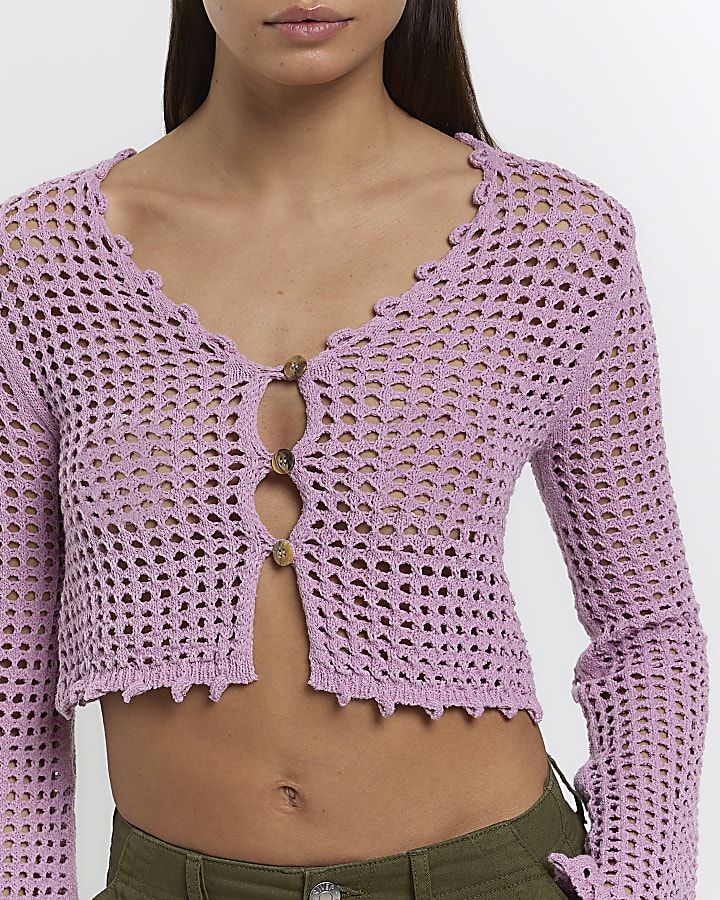 Pink crochet crop cardigan