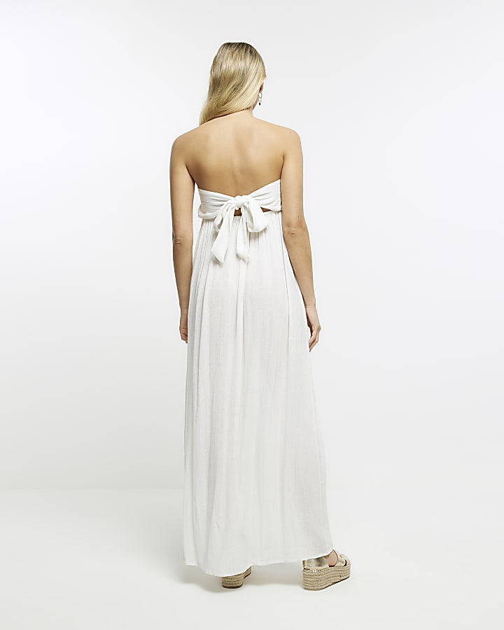 White beach bandeau split maxi dress