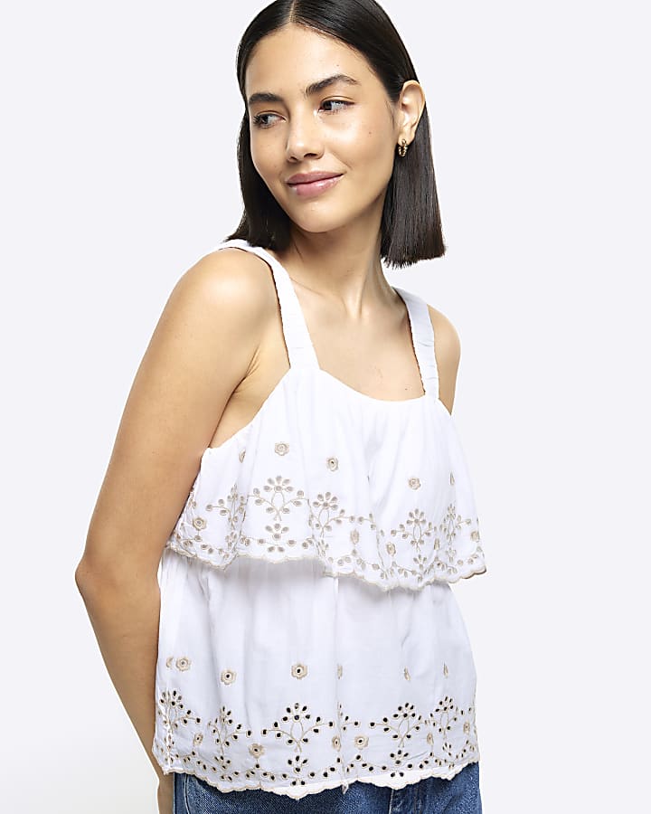 White Broderie Cami Top