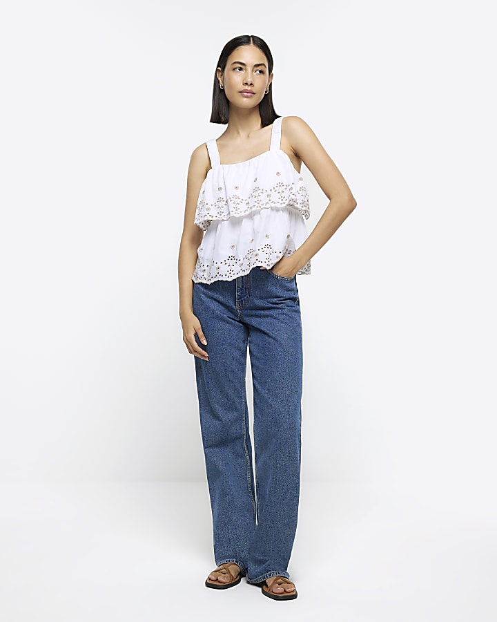 White Broderie Cami Top