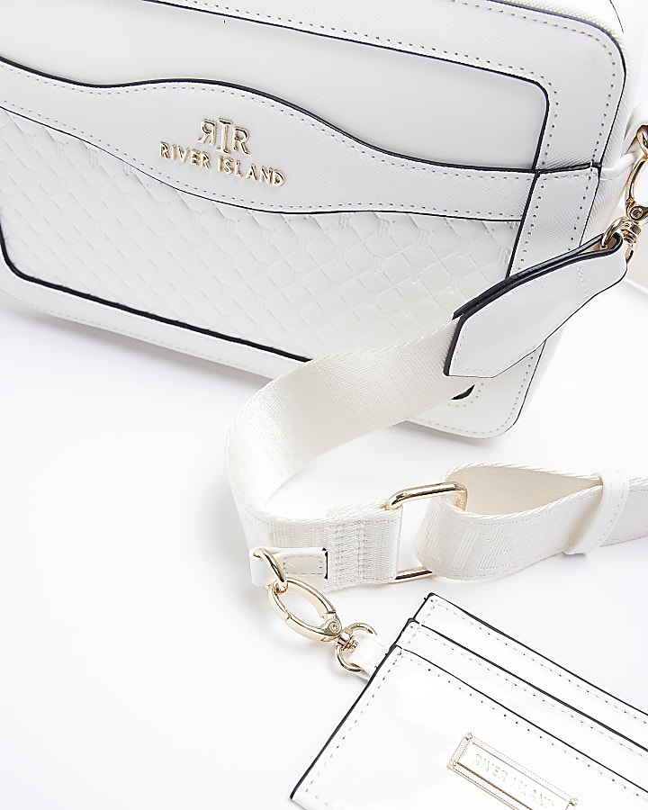 White quilted panel cross body bag