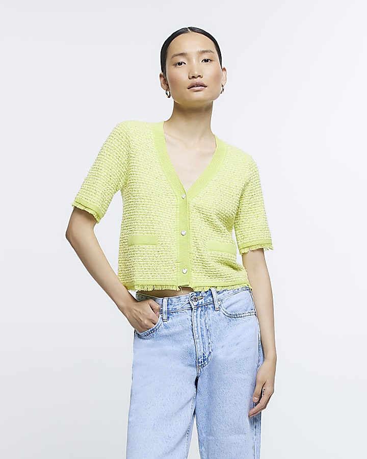 Green short sleeve cardigan hotsell