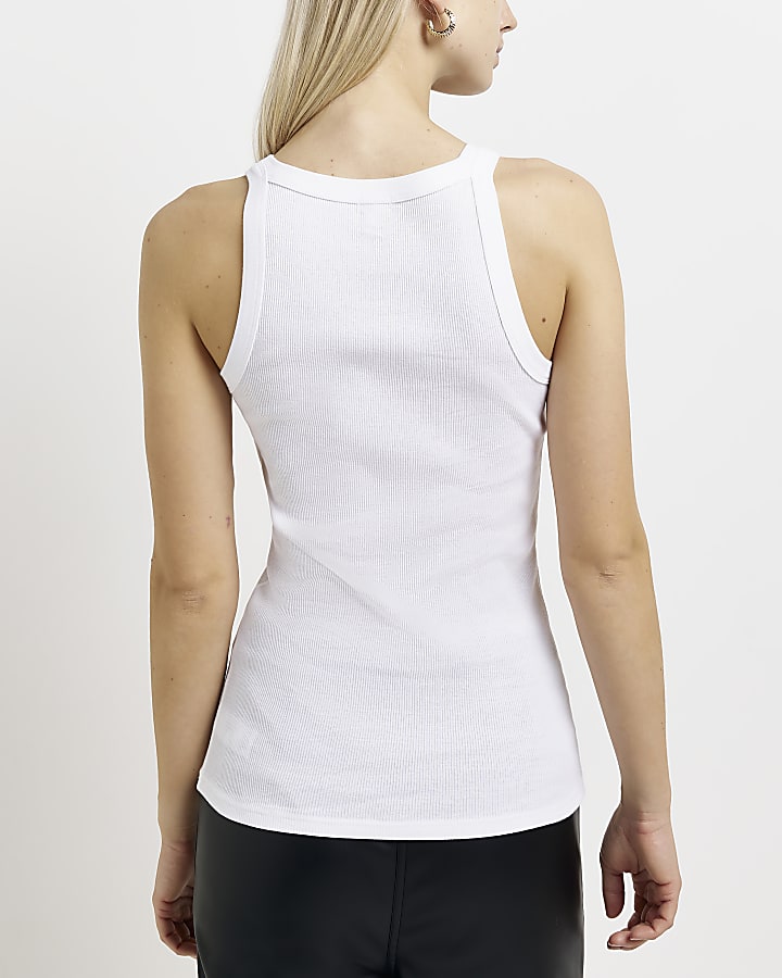 White ribbed racer vest top